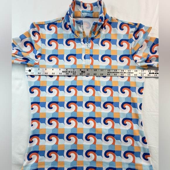 J. McLaughlin Blue Coral Deco Crest Quarter Zip Pullover Top Size Small - Picture 3 of 9